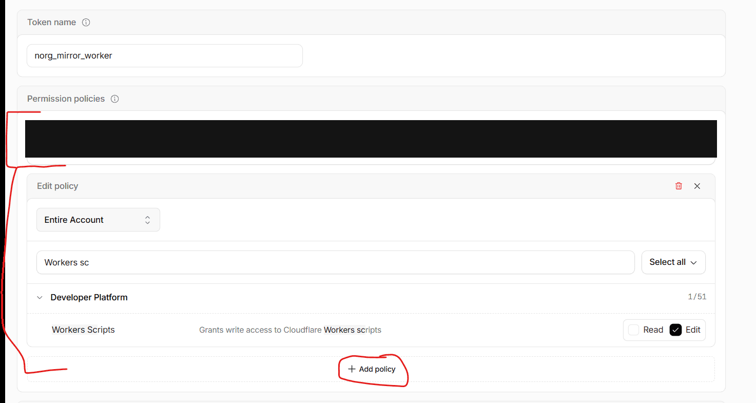 Editing the first permission policy, scoped to a specific domain